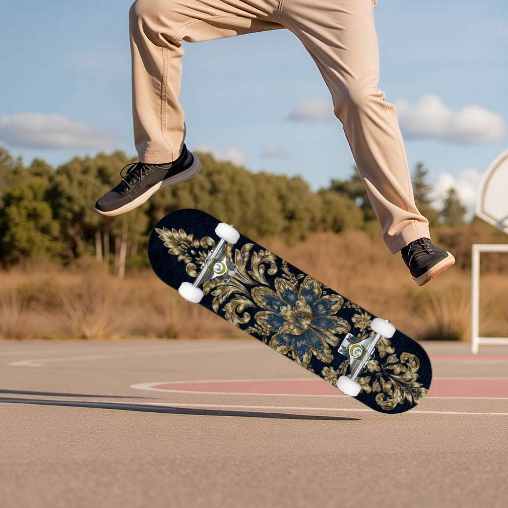 Botanical Birds Lemons Flowers Blue 31" x 8" Complete Skateboard, 7-Ply Canadian Maple Double Kick Trick Board for Kids and Beginners Adult Gifts