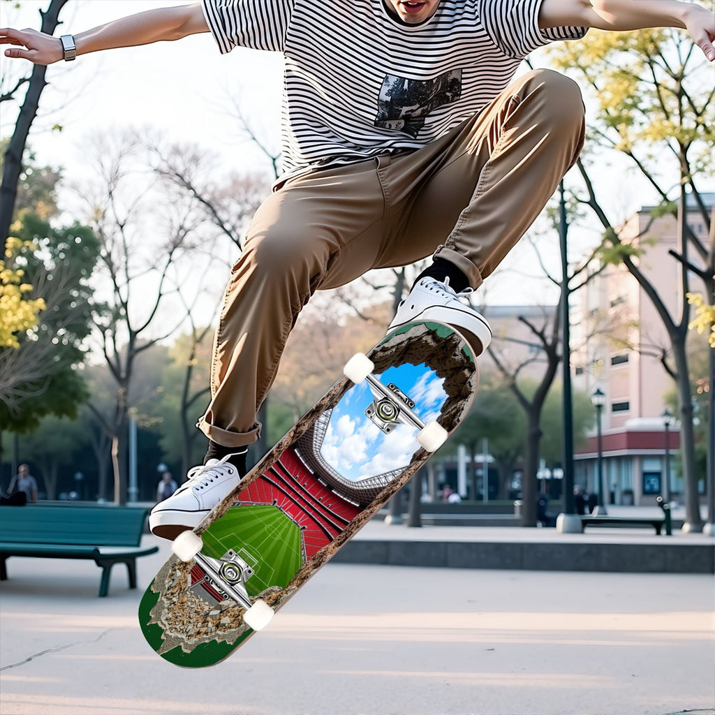 31"x8" Complete Skateboards for Beginners, Pink Bow Heart Vertical Stripes Romantic Double Kick 7 Ply Canadian Maple Deck Skateboard with Wheels, Gifts for Kids Teens