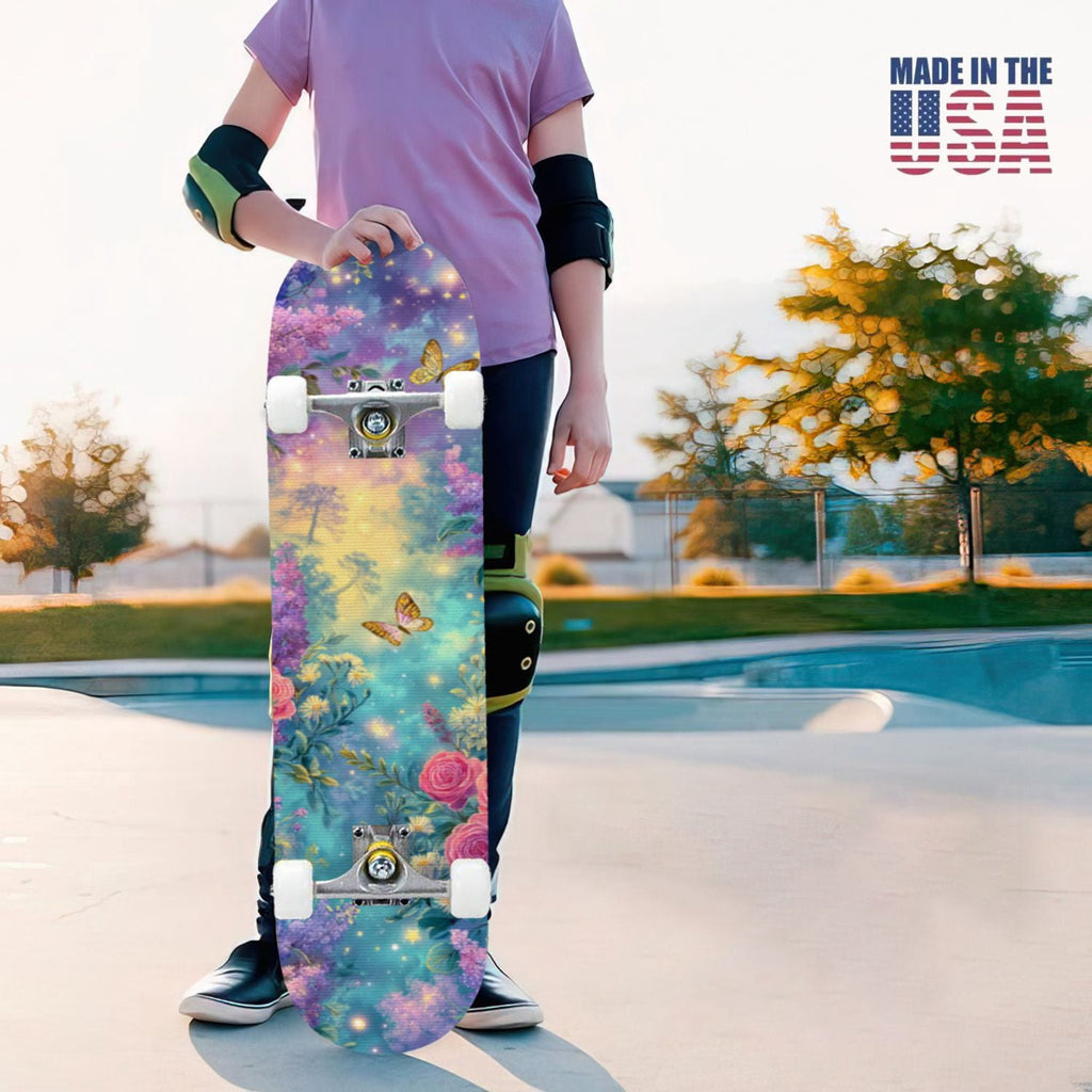 31"x8" Complete Skateboards for Beginners,Pink Cream Vertical Stripes Double Kick 7 Ply Canadian Maple Deck Skateboard with Wheels, Gifts for Kids Teens