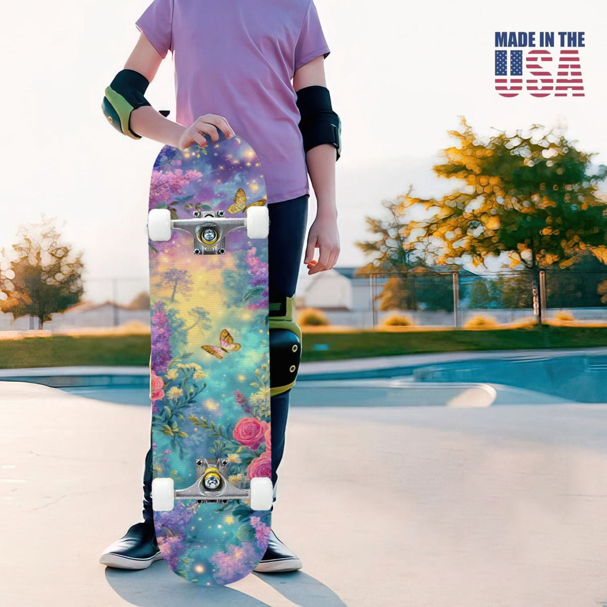 31"x8" Complete Skateboards for Beginners,Pink Cream Vertical Stripes Double Kick 7 Ply Canadian Maple Deck Skateboard with Wheels, Gifts for Kids Teens