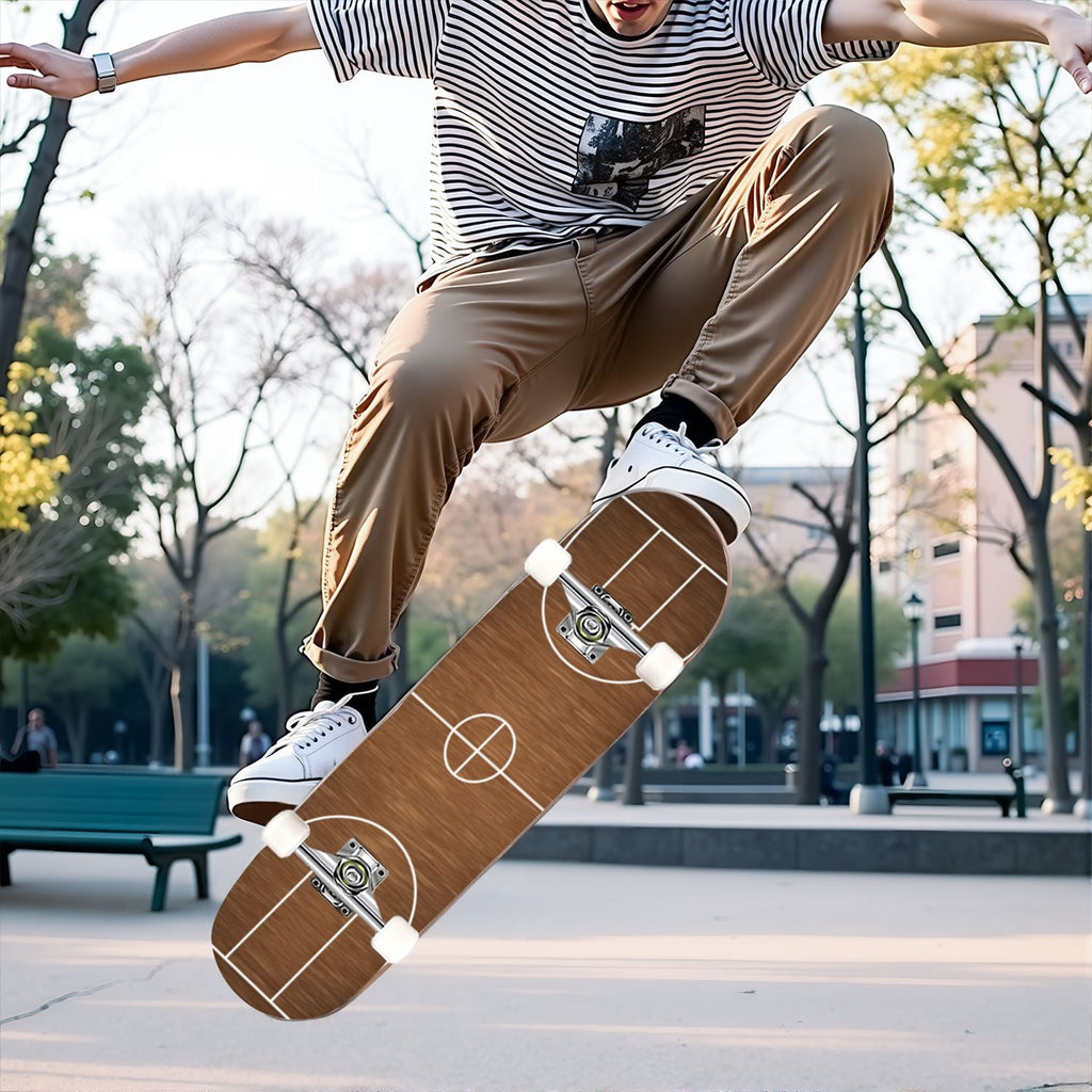 31"x8" Complete Skateboards for Beginners,Vintage Baseball Worn Red Stitches Rustic Double Kick 7 Ply Canadian Maple Deck Skateboard with Wheels, Sports Gifts for Kids Teens