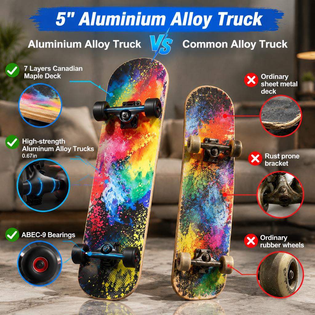 Vivid Standard Complete Skateboard for Beginners Adults Teens, 7 Layer Canadian Maple, Double Kick Concave