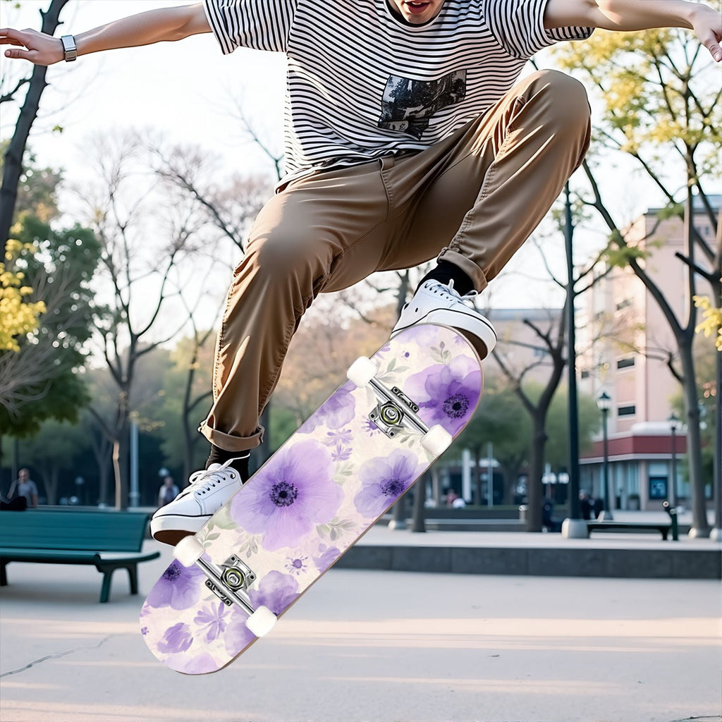 31"x8" Complete Skateboards for Beginners,Bold Stained Glass Western Double Kick 7 Ply Canadian Maple Deck Skateboard with Wheels, Gifts for Kids Teens