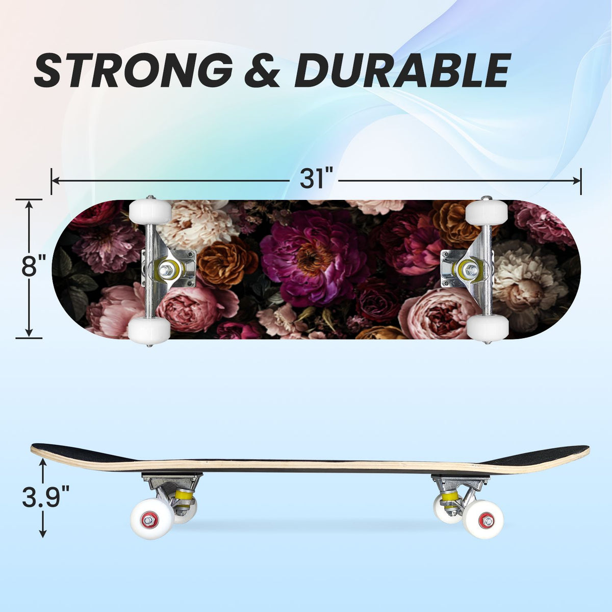 31"x8" Complete Skateboards for Beginners, Red White Vertical Striped Retro Circus Double Kick 7 Ply Canadian Maple Deck Skateboard with Wheels, Gifts for Kids Teens