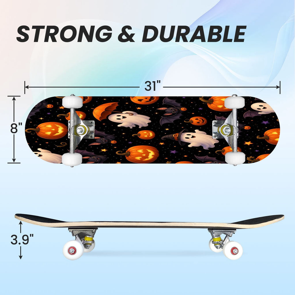 31"x8" Complete Skateboards for Beginners,Vintage Botanical Skull Flowers Elements Dark Double Kick 7 Ply Canadian Maple Deck Skateboard with Wheels, Gifts for Kids Teens