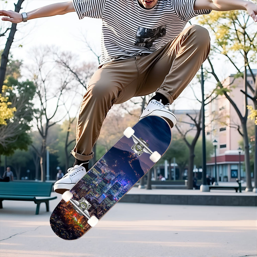 31"x8" Complete Skateboards for Beginners, Red White Vertical Striped Retro Circus Double Kick 7 Ply Canadian Maple Deck Skateboard with Wheels, Gifts for Kids Teens