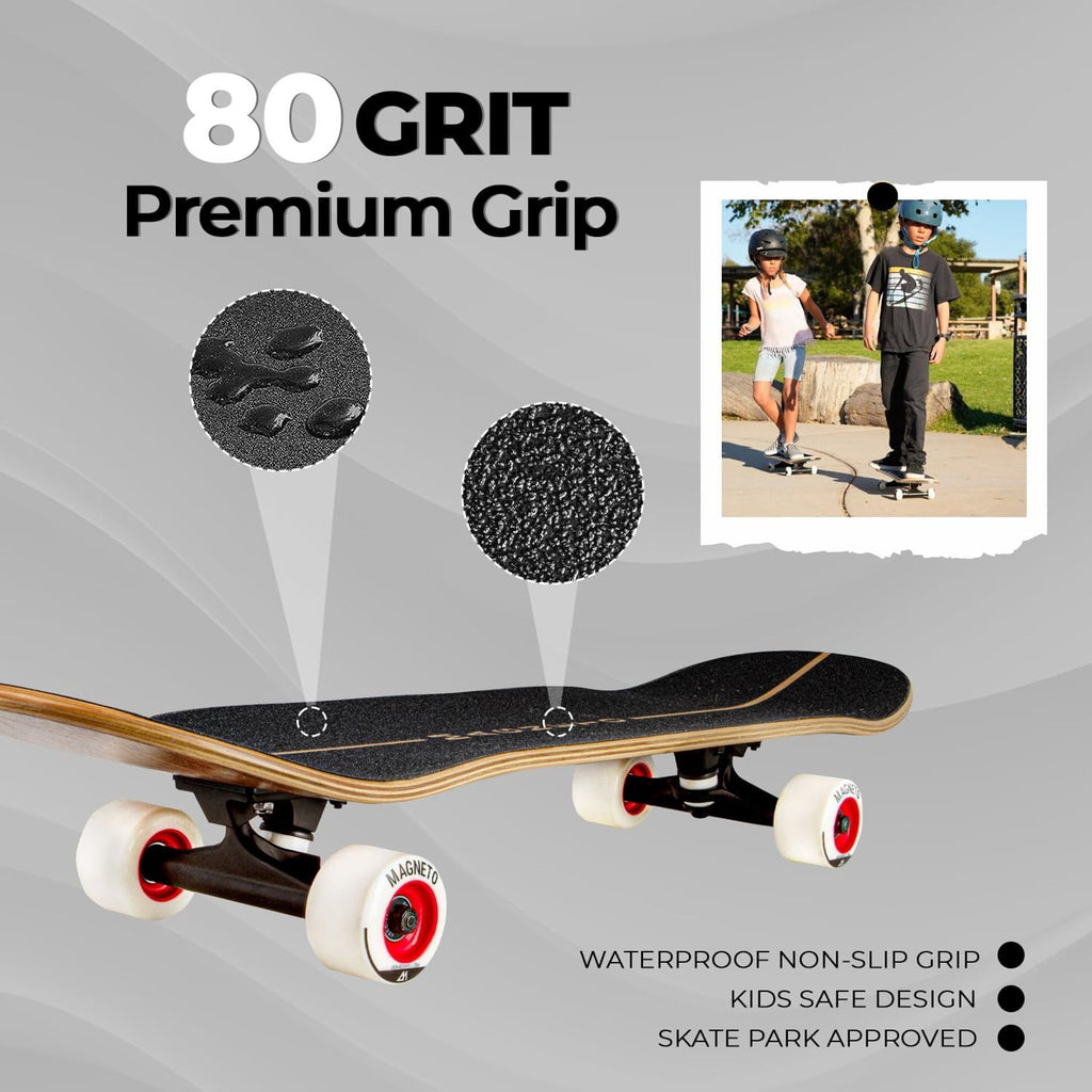 Magneto Complete Cruiser Skateboard - Smooth All-Terrain Ride - Stable 7-Ply Maple Deck - Soft 78A Wheels - 31 x 8.5 in, Natural SUV