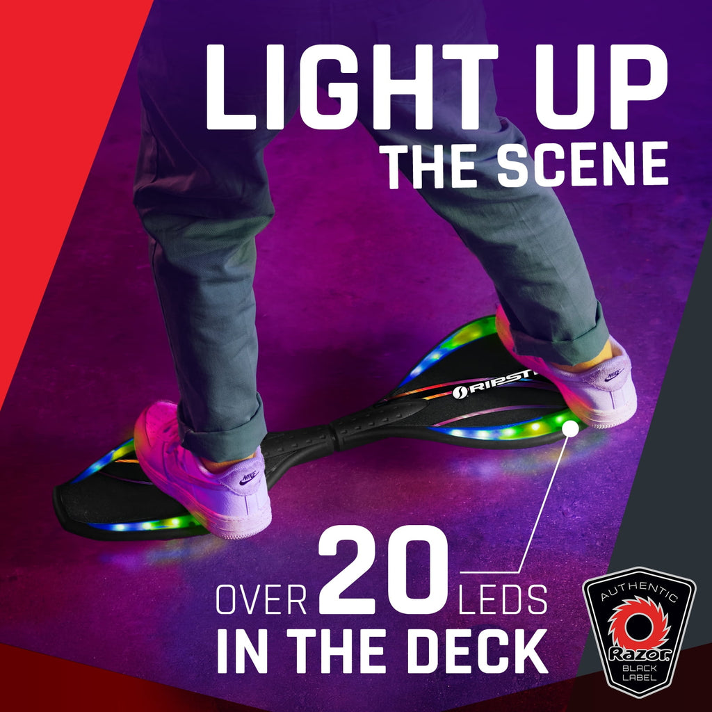 Razor Black Label Ripstik Ripster Light-up, Caster Skateboard with Multi-Color Lights, for Child 8+