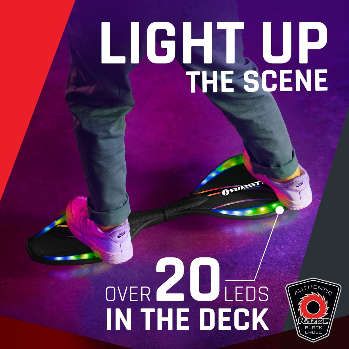 Razor Black Label Ripstik Ripster Light-up, Caster Skateboard with Multi-Color Lights, for Child 8+