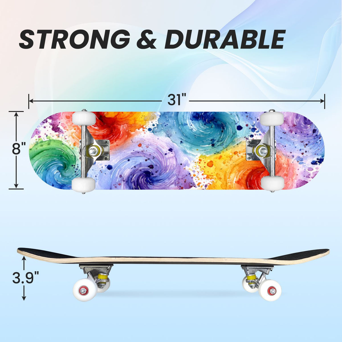 31"x8" Complete Skateboards for Beginners, Vintage Forest Woodland Large Trees Leaves River Cottage Double Kick 7 Ply Canadian Maple Deck Skateboard with Wheels, Gifts for Kids Teens