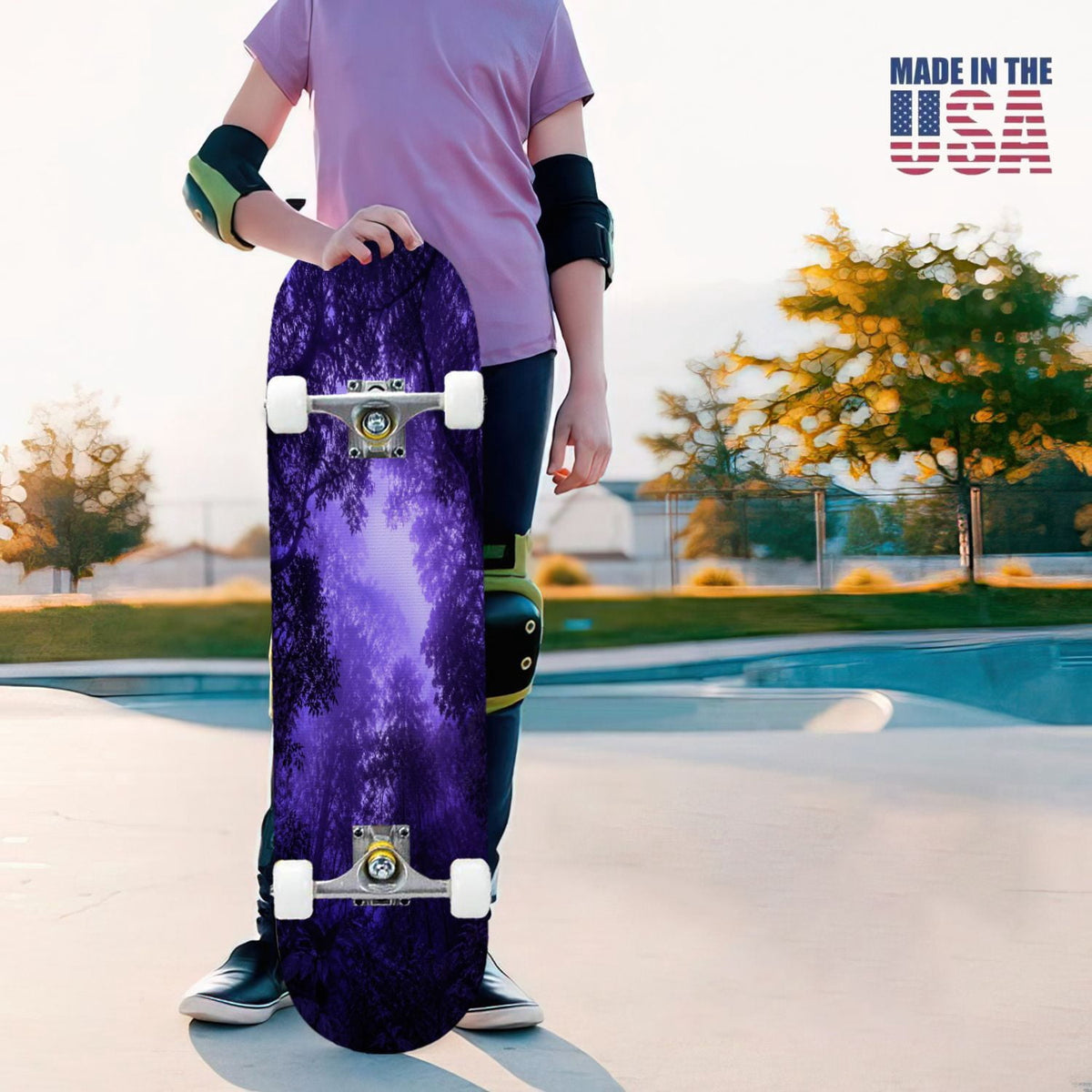 31"x8" Complete Skateboards for Beginners, Colorful Mushroom Floral Magical Night Forest Vintage Double Kick 7 Ply Canadian Maple Deck Skateboard with Wheels, Gifts for Kids Teens
