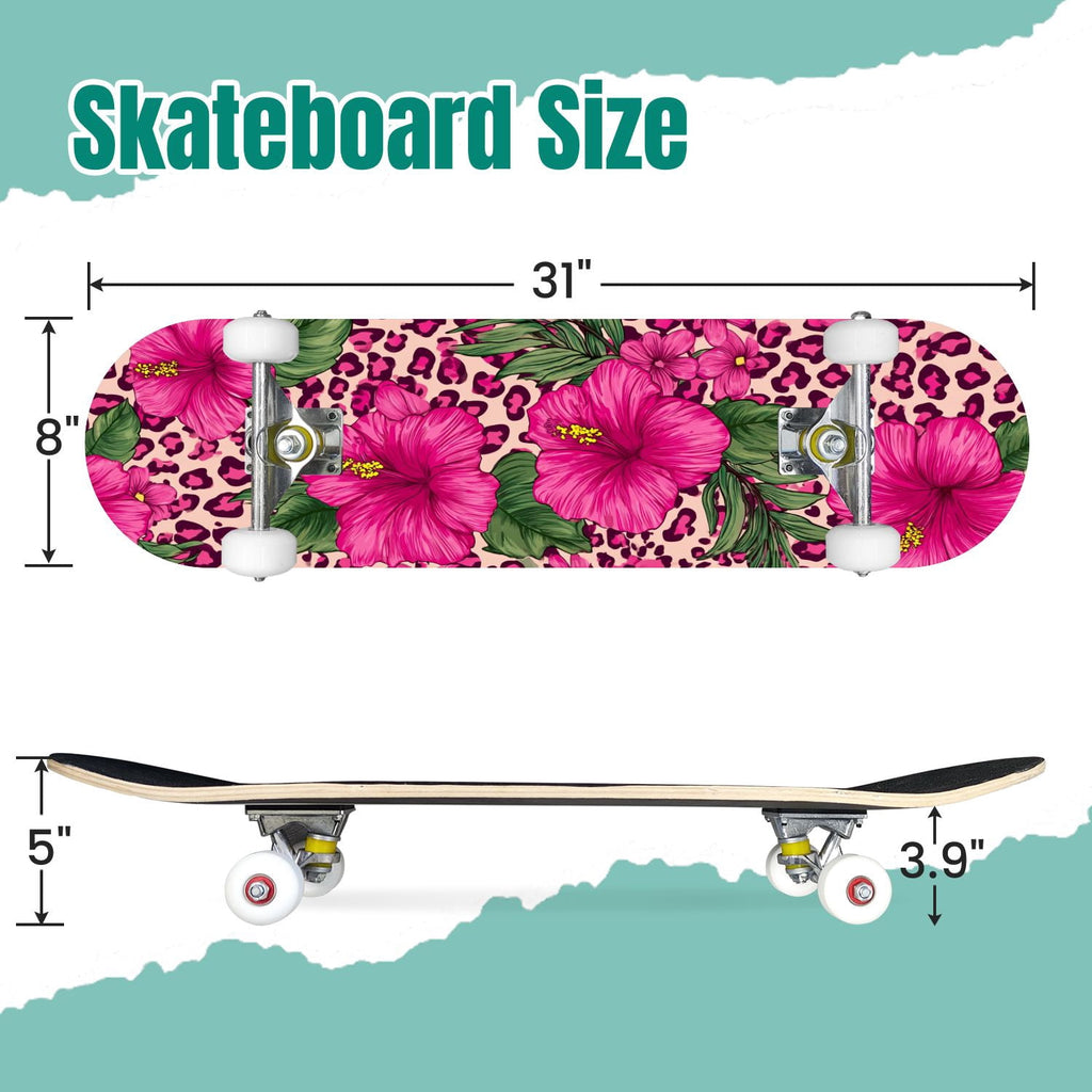 Pink Marble Fluid Abstract Design 31" x 8" Complete Skateboard, 7-Ply Canadian Maple Double Kick Trick Board for Kids and Beginners Adult Gifts