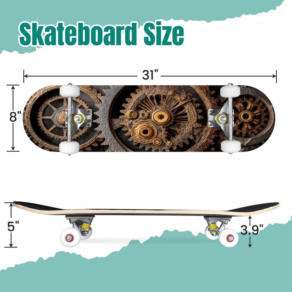 Watercolor Botanical Blue Green Leaves Flowers 31" x 8" Complete Skateboard, 7-Ply Canadian Maple Double Kick Trick Board for Kids and Beginners Adult Gifts