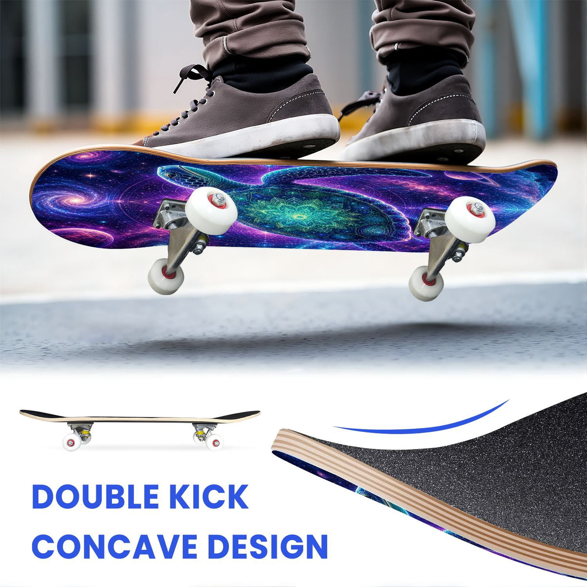 31"x8" Complete Skateboards for Beginners, Underwater Sharks Glowing Purple Jellyfish Marine Life Double Kick 7 Ply Canadian Maple Deck Skateboard with Wheels, Gifts for Kids Teens