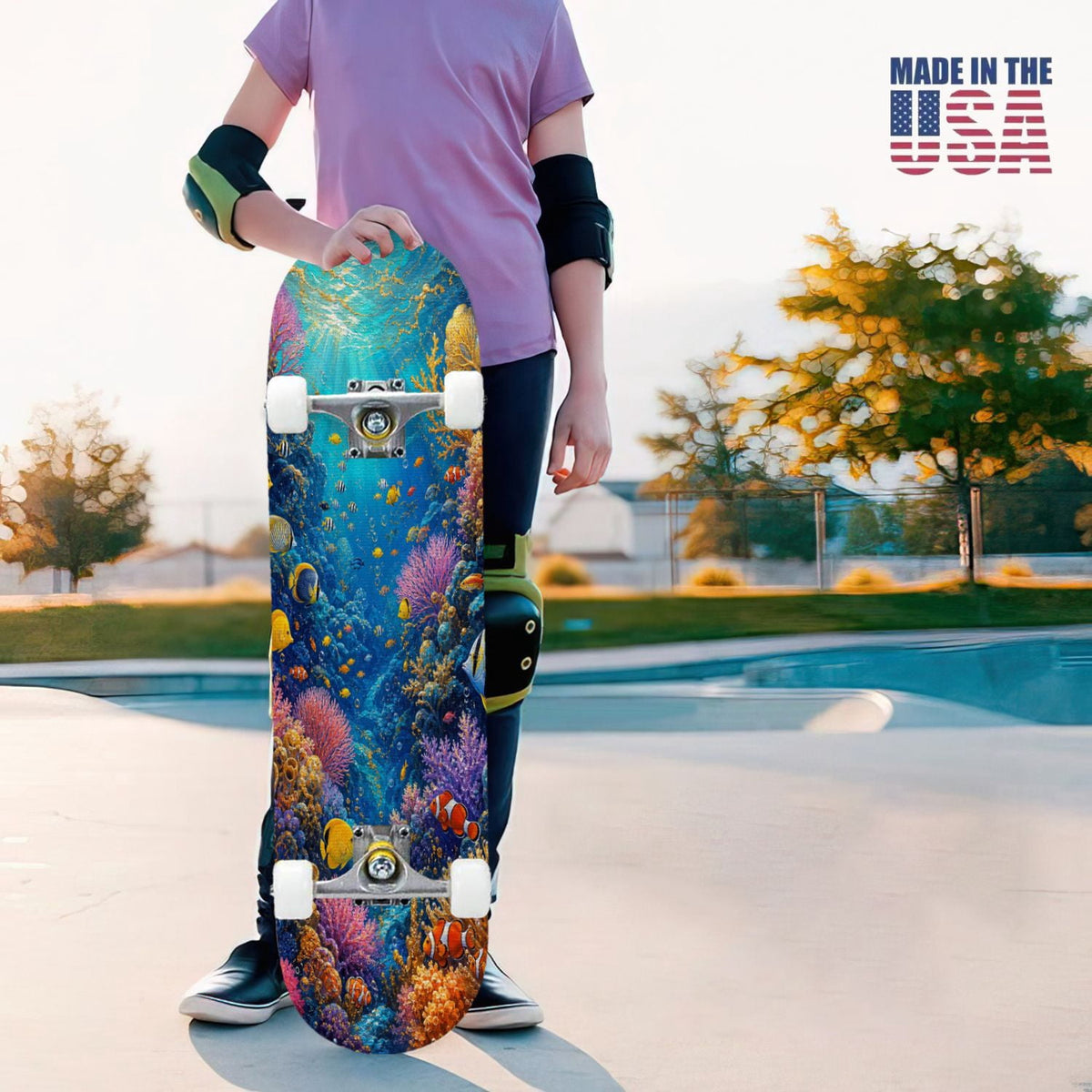 31"x8" Complete Skateboards for Beginners, Colorful Turtle Floral Shell Starry Night Marine Life Double Kick 7 Ply Canadian Maple Deck Skateboard with Wheels, Gifts for Kids Teens