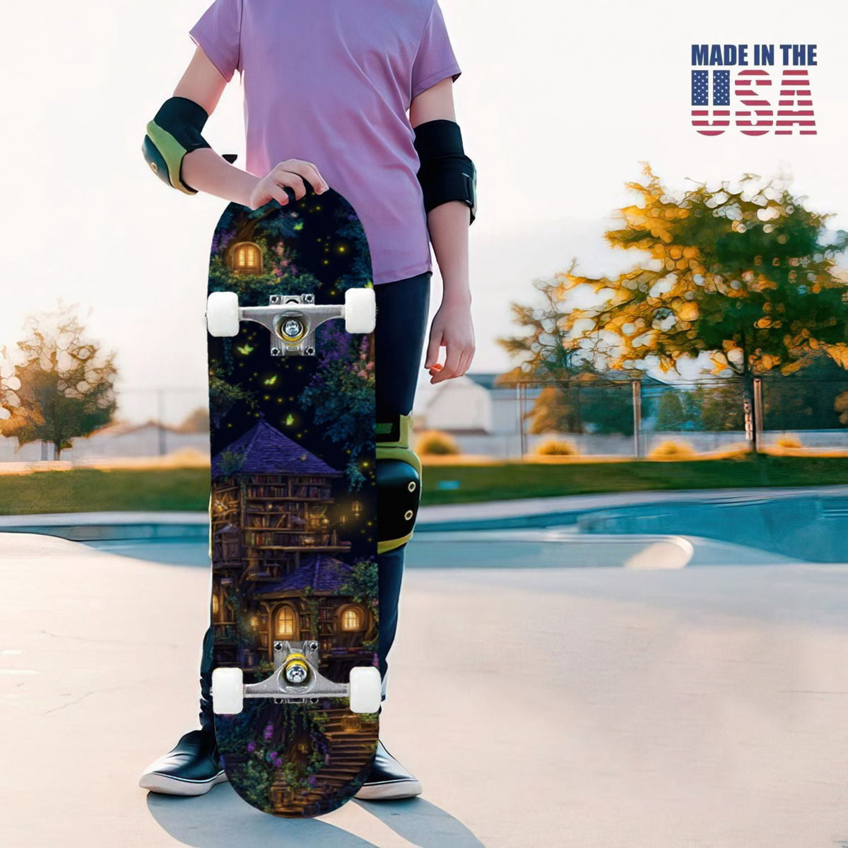 31"x8" Complete Skateboards for Beginners,Bold Stained Glass Western Double Kick 7 Ply Canadian Maple Deck Skateboard with Wheels, Gifts for Kids Teens