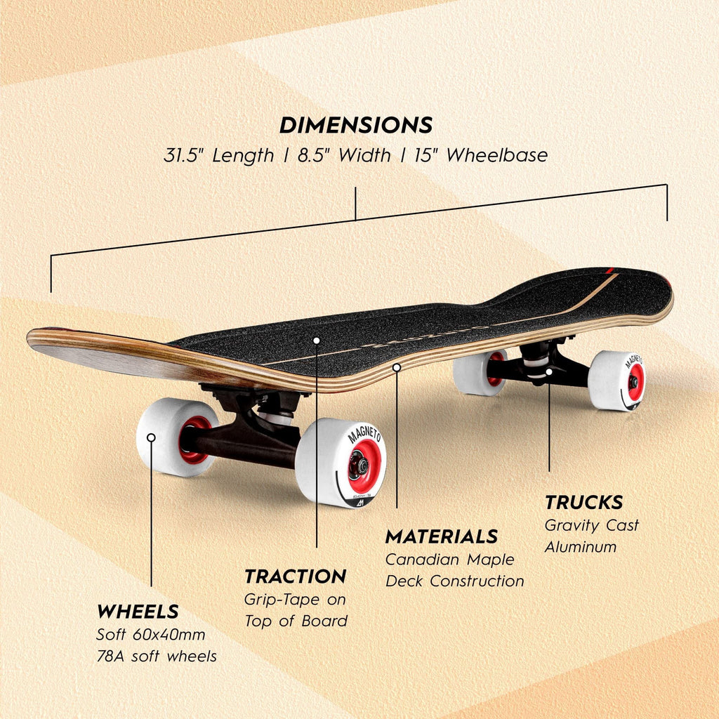 Magneto Complete Cruiser Skateboard - Smooth All-Terrain Ride - Stable 7-Ply Maple Deck - Soft 78A Wheels - 31 x 8.5 in, Natural SUV