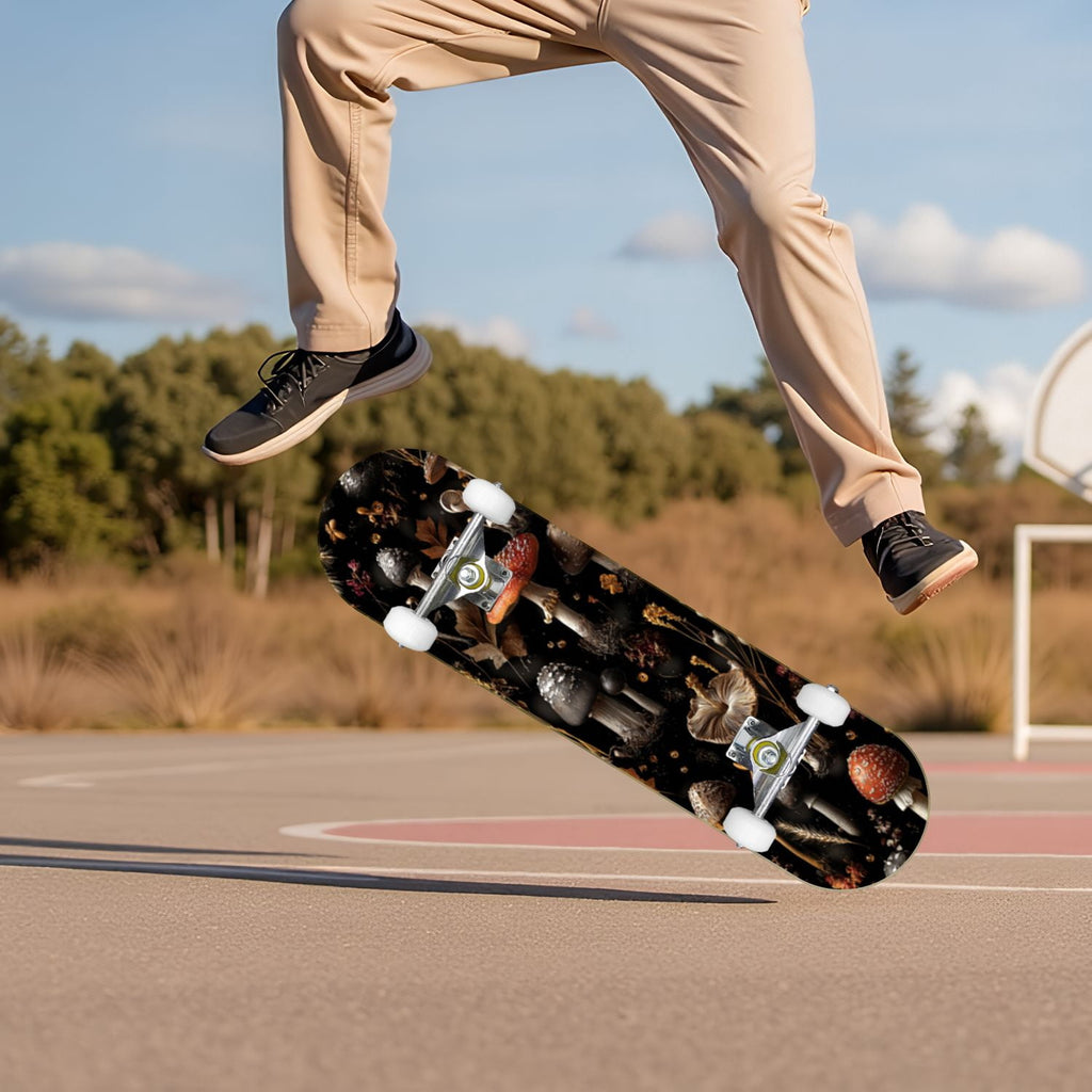 Vintage Damask Light Blue Brown Tones 31" x 8" Complete Skateboard, 7-Ply Canadian Maple Double Kick Trick Board for Kids and Beginners Adult Gifts