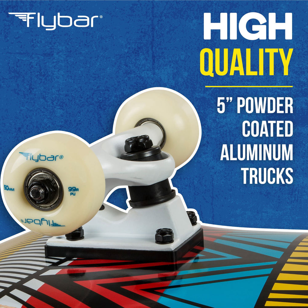 Flybar Skateboards for Beginners, Complete Standard 31 Inch Skateboard, Double Kick, 8" Deck, Lightweight, Stickers