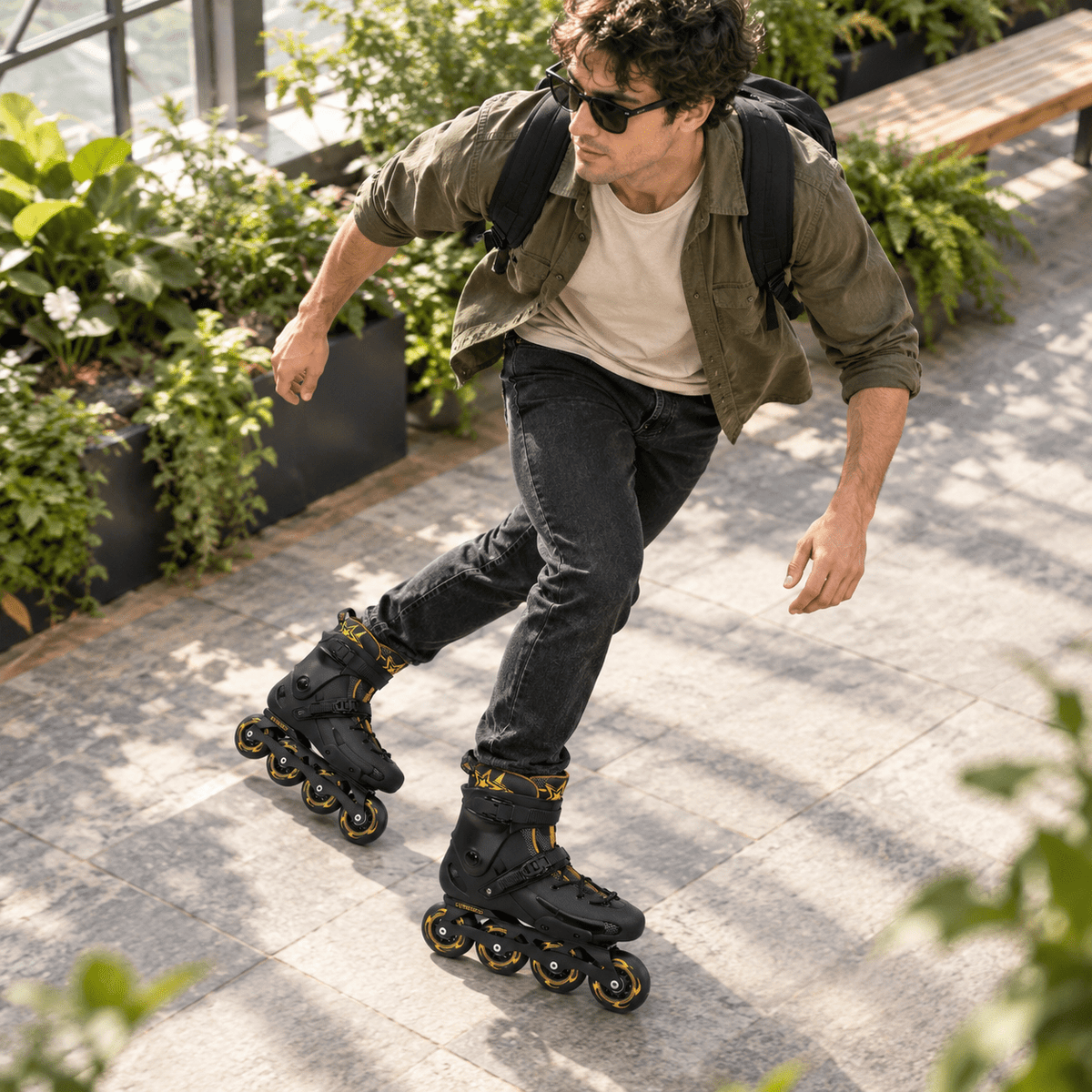 Men's Inline Skates For Urban Freeride Skating - Abec-9 Bearings High-impact Pp Shell Ankle Support All-weather Buckle