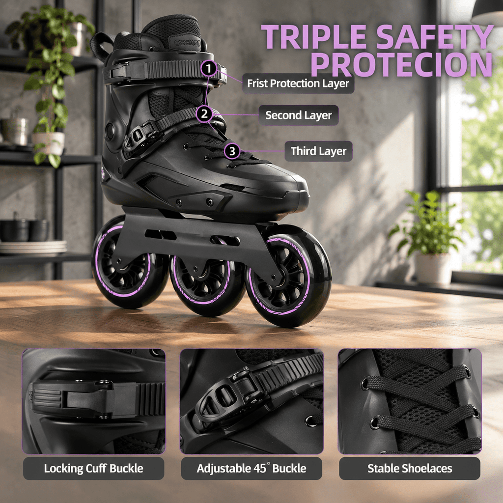 Adult Inline Skates, USM10.5-11/USL11-11.5, 3-Wheel High Performance Fitness Roller Skates for Indoor Outdoor Use