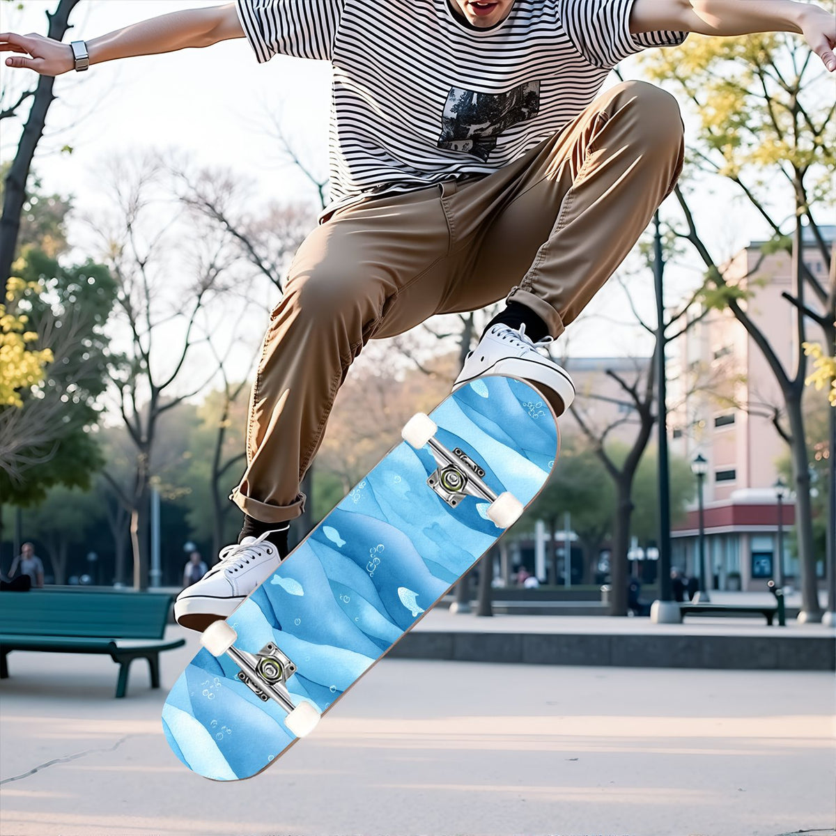 31"x8" Complete Skateboards for Beginners, Abstract Wavy Purple Beige Zebra Design Double Kick 7 Ply Canadian Maple Deck Skateboard with Wheels, Gifts for Kids Teens