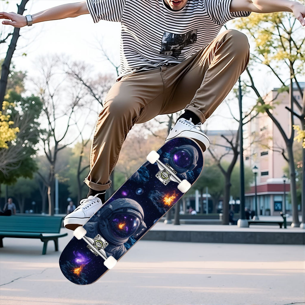 31"x8" Complete Skateboards for Beginners,Bold Stained Glass Western Double Kick 7 Ply Canadian Maple Deck Skateboard with Wheels, Gifts for Kids Teens