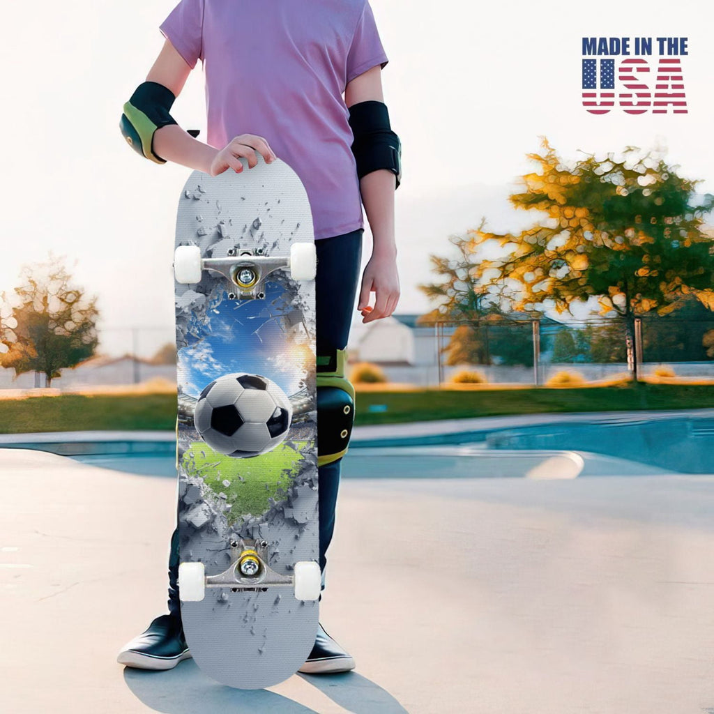 31"x8" Complete Skateboards for Beginners,baseball stadium giant baseballs sunset sky Double Kick 7 Ply Canadian Maple Deck Skateboard with Wheels, Gifts for Kids Teens