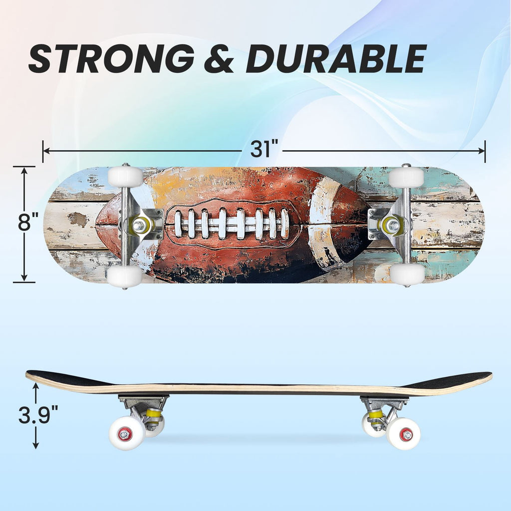 31"x8" Complete Skateboards for Beginners,Abstract Soccer Ball Vibrant Paint Splashes Drips Double Kick 7 Ply Canadian Maple Deck Skateboard with Wheels, Sports Gifts for Kids Teens