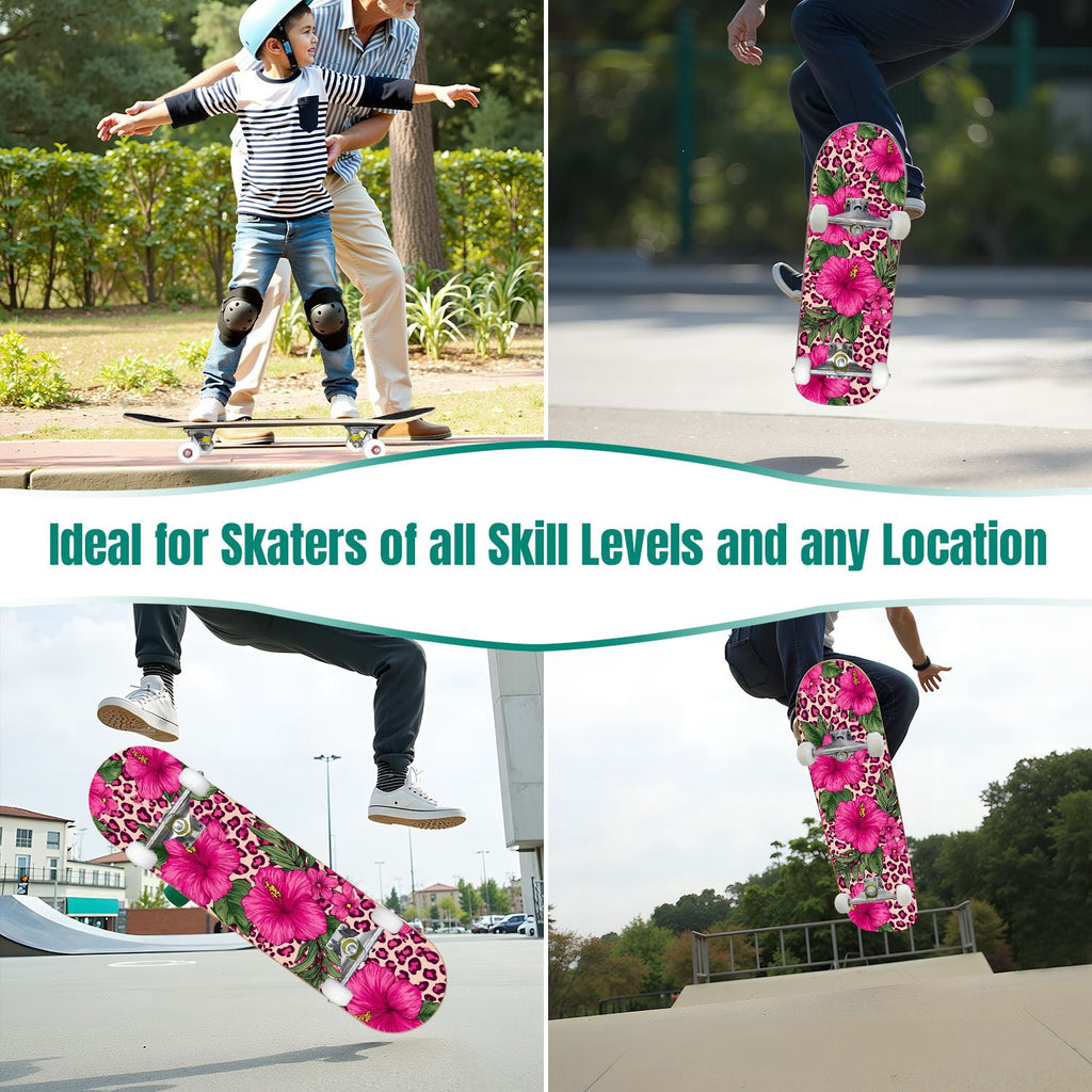 Pink Marble Fluid Abstract Design 31" x 8" Complete Skateboard, 7-Ply Canadian Maple Double Kick Trick Board for Kids and Beginners Adult Gifts