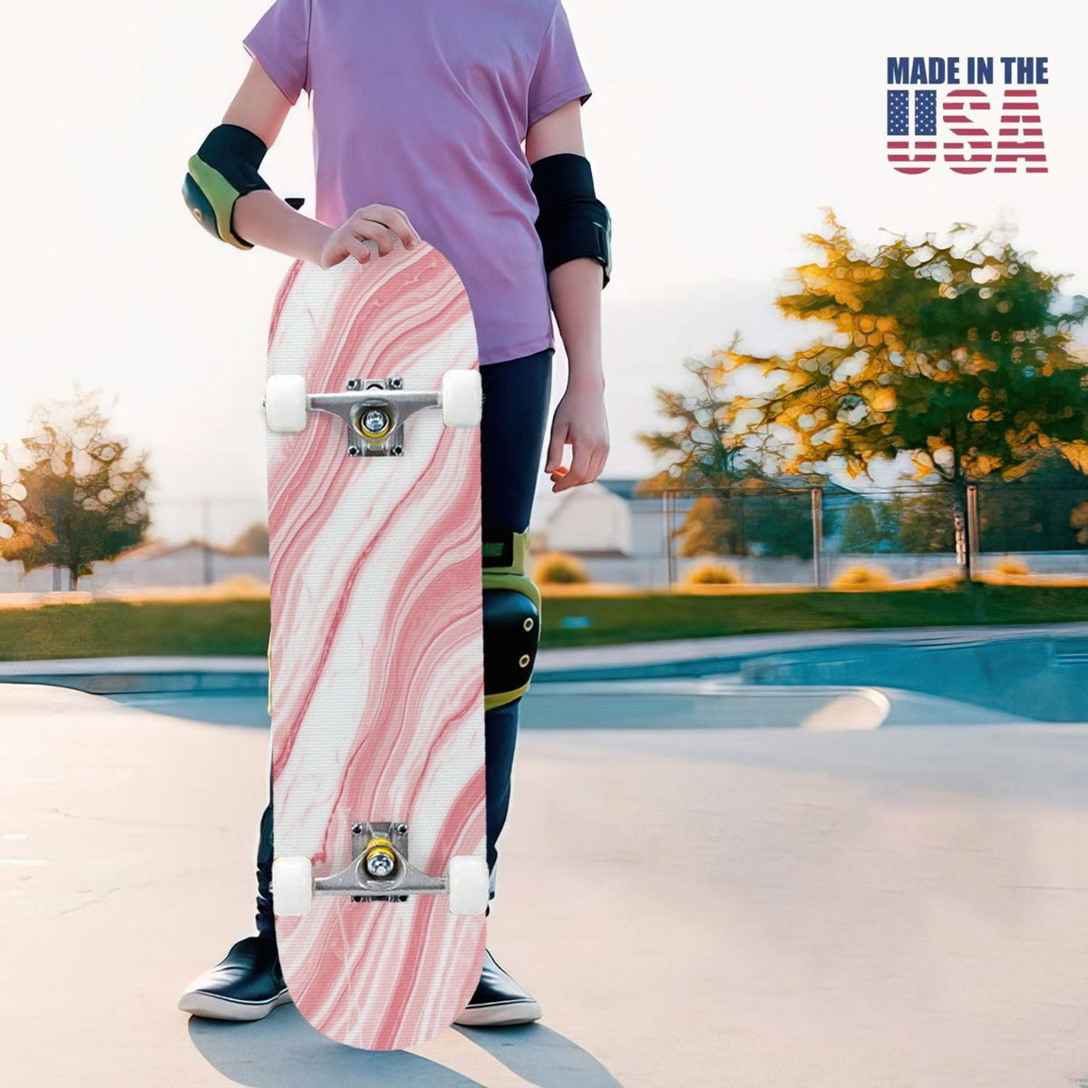 31"x8" Complete Skateboards for Beginners, Cherry Blossom Red Cherry Seamless Pink Botanical Double Kick 7 Ply Canadian Maple Deck Skateboard with Wheels, Gifts for Girls Teens