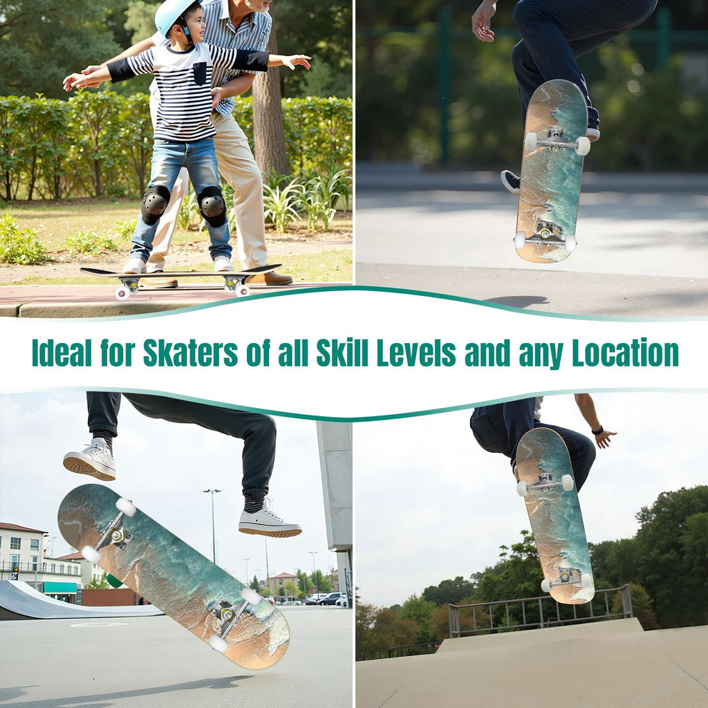 31"x8" poisous plants Mushroom Complete Skateboard for Beginners hand colored vintage retro 7 Layer Maple Deck Double Kick Kids Skateboard with 85A PU Wheels Gifts for Kids Teens