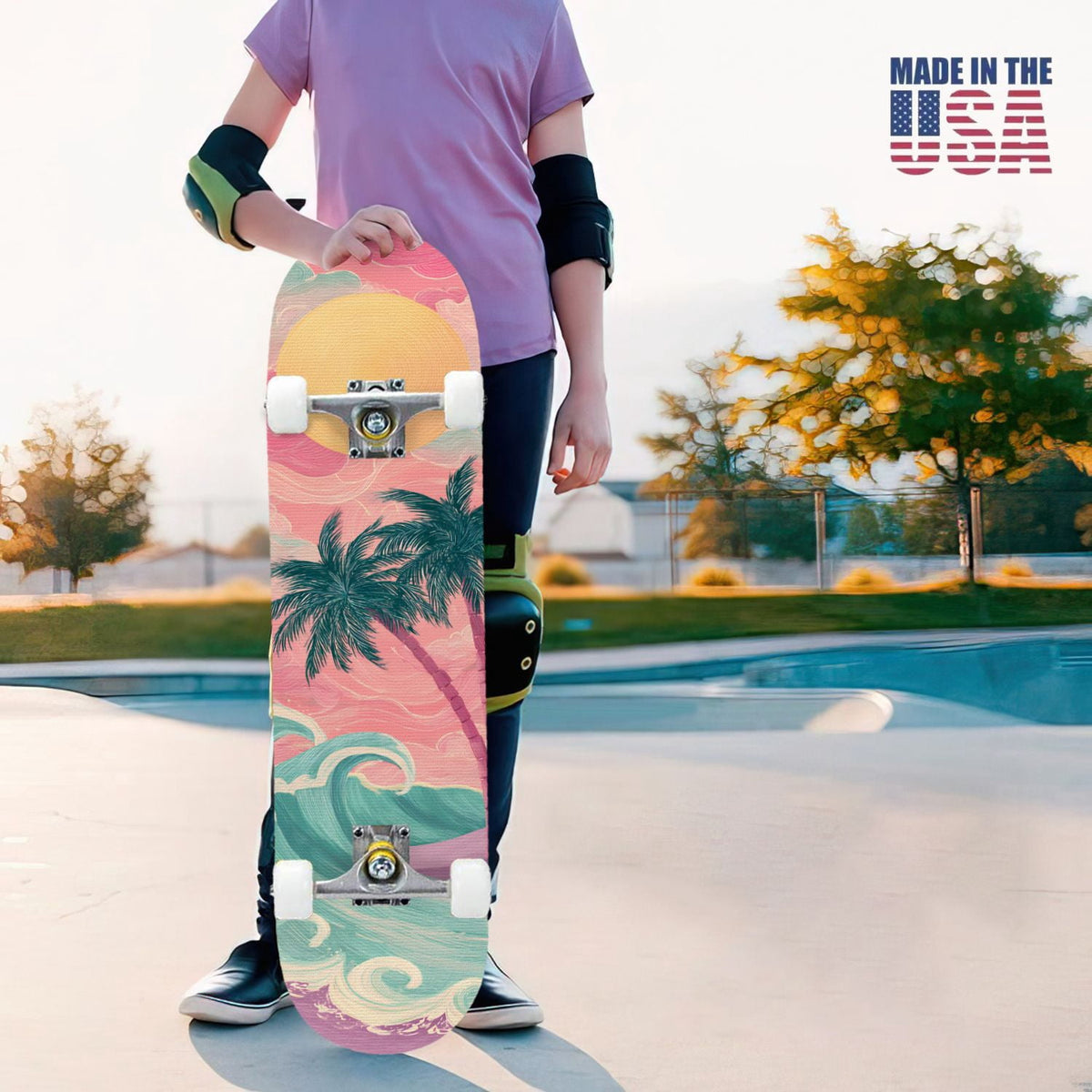 31"x8" Complete Skateboards for Beginners, Abstract Wavy Purple Beige Zebra Design Double Kick 7 Ply Canadian Maple Deck Skateboard with Wheels, Gifts for Kids Teens