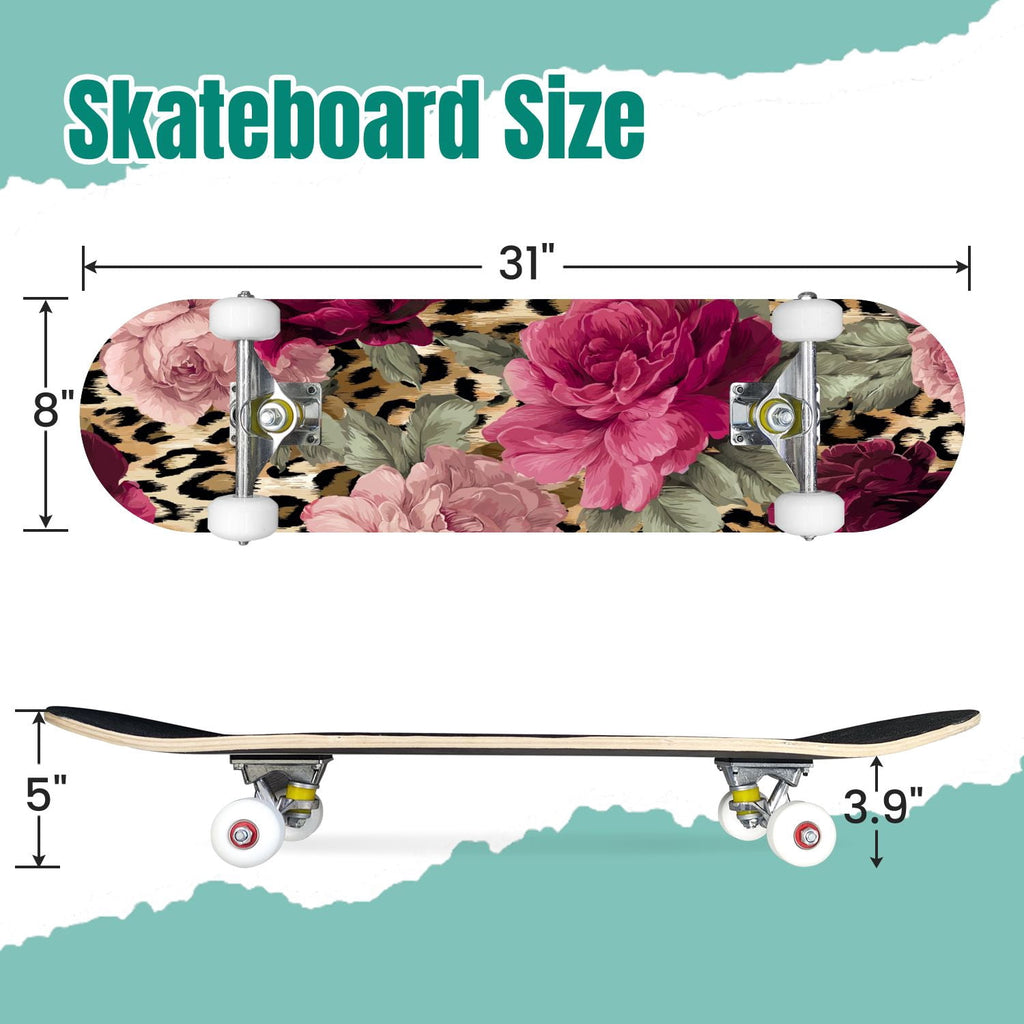Pink Marble Fluid Abstract Design 31" x 8" Complete Skateboard, 7-Ply Canadian Maple Double Kick Trick Board for Kids and Beginners Adult Gifts