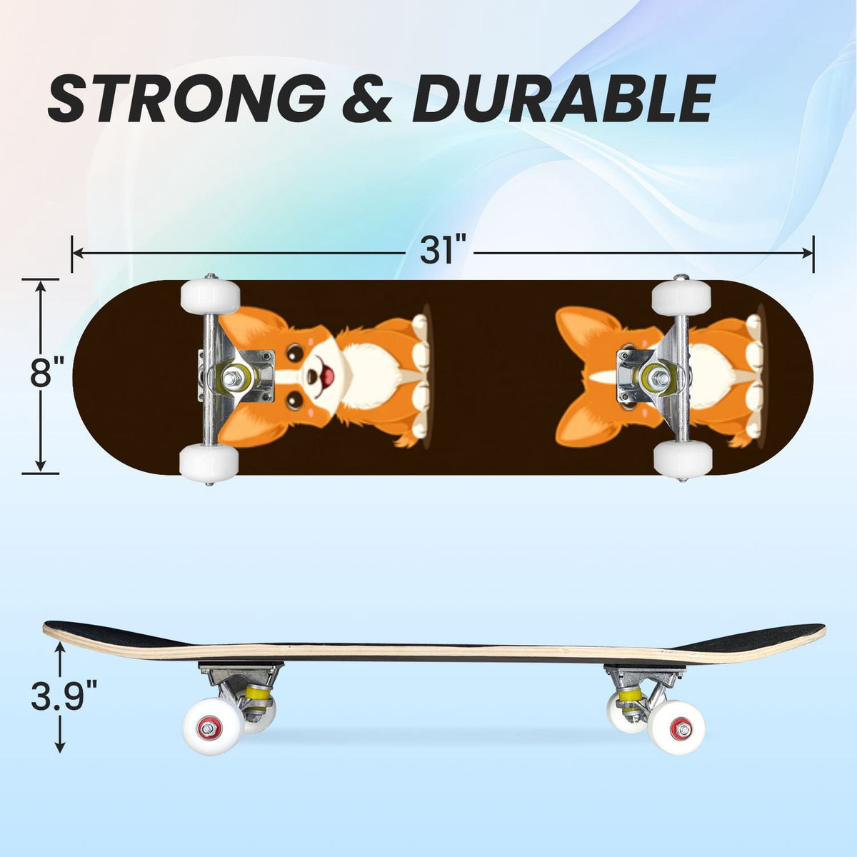 31"x8" poisous plants Mushroom Complete Skateboard for Beginners hand colored vintage retro 7 Layer Maple Deck Double Kick Kids Skateboard with 85A PU Wheels Gifts for Kids Teens