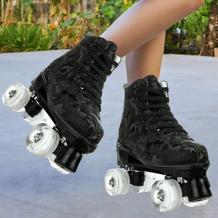 JieC Roller Skates, Adjustable Roller Skates with Glowing Wheels, for Girls, Teenagers, Black (Women‘s 9.5 / Men‘s 8.5)
