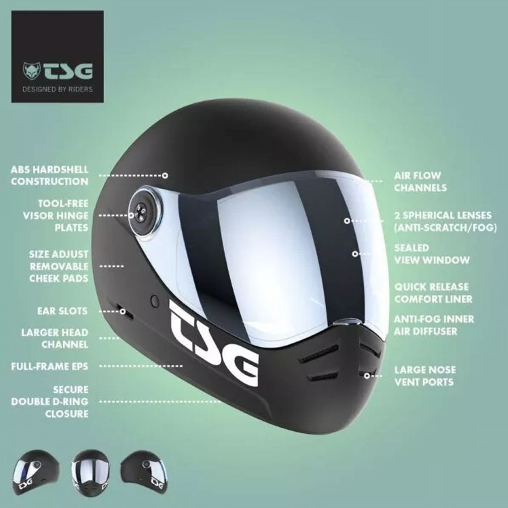 TSG Pass 2.0 Full Face Helmet w/Bonus Visor, Downhill Skateboarding, Satin Black