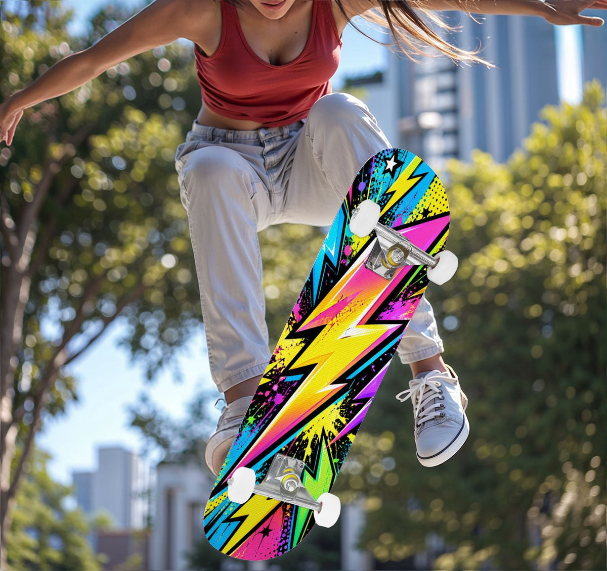 Complete Skateboard Colorful Heart Swirls 31 Inch 7-Ply Maple Skateboard with PU Wheels and Aluminum Trucks, Ready-to-Ride Skateboard for Beginners, Teens and Adults