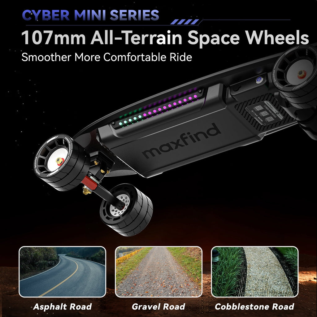 Maxfind Cyber Mini Electric Skateboard with Remote, 32.8", Dual Hub Motors, 24 mph, 15 Miles, App Control