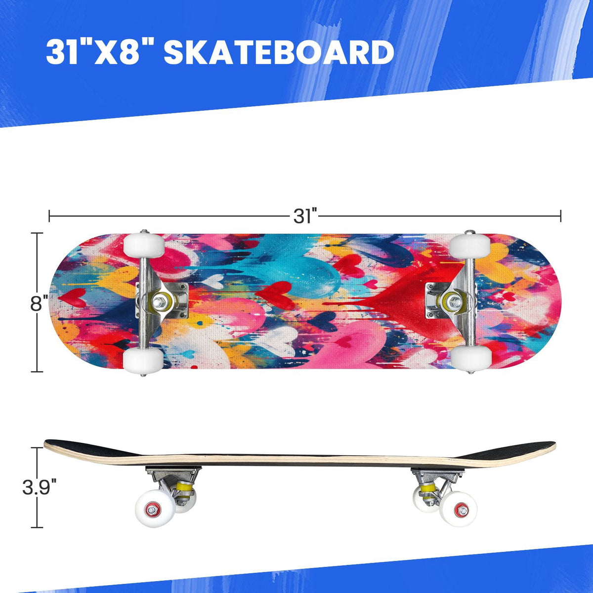 Complete Skateboard Golden Retriever Dog Portrait 31 Inch 7-Ply Maple Skateboard with PU Wheels and Aluminum Trucks, Ready-to-Ride Skateboard for Beginners, Teens and Adults