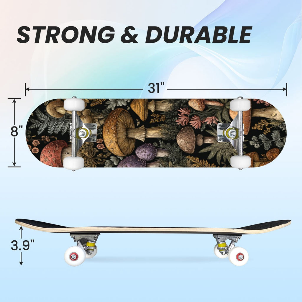 31"x8" Complete Skateboards for Beginners,Cartoon Hand Drawn Ice Cream Doodles Seamless Cones Cupcakes Double Kick 7 Ply Canadian Maple Deck Skateboard with Wheels, Gifts for Kids Teens