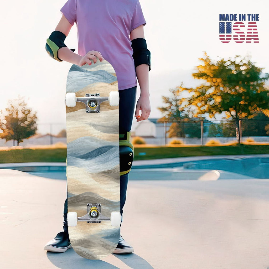 31"x8" Complete Skateboards for Beginners, Abstract Pastel Swirl Soft Earthy Tones Double Kick 7 Ply Canadian Maple Deck Skateboard with Wheels, Gifts for Kids Teens