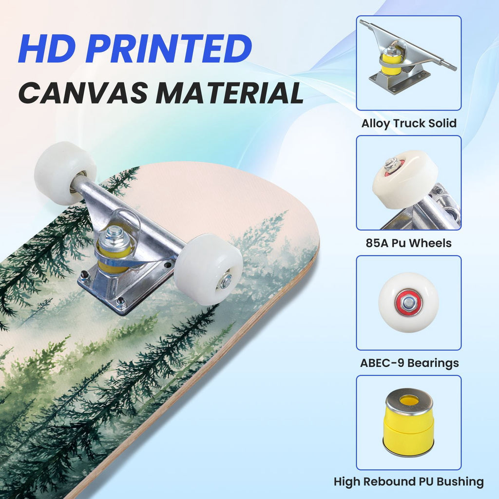 31"x8" Complete Skateboards for Beginners, Blue Deep Sea Sailing Ship Octopus Lighthouse Clouds Ocean Double Kick 7 Ply Canadian Maple Deck Skateboard with Wheels, Gifts for Kids Teens
