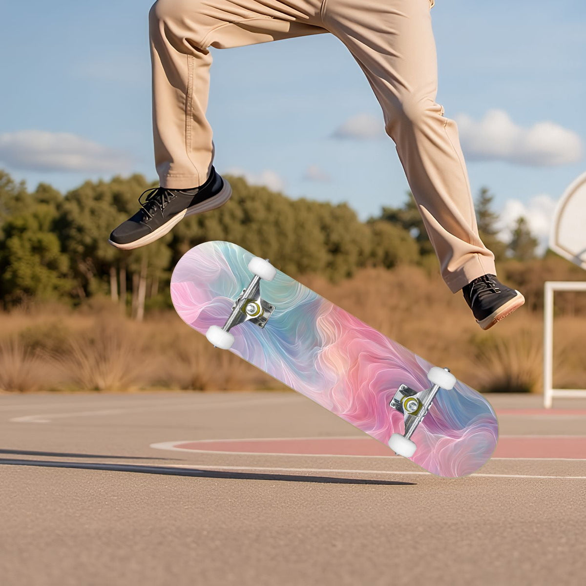 Pink Marble Fluid Abstract Design 31" x 8" Complete Skateboard, 7-Ply Canadian Maple Double Kick Trick Board for Kids and Beginners Adult Gifts