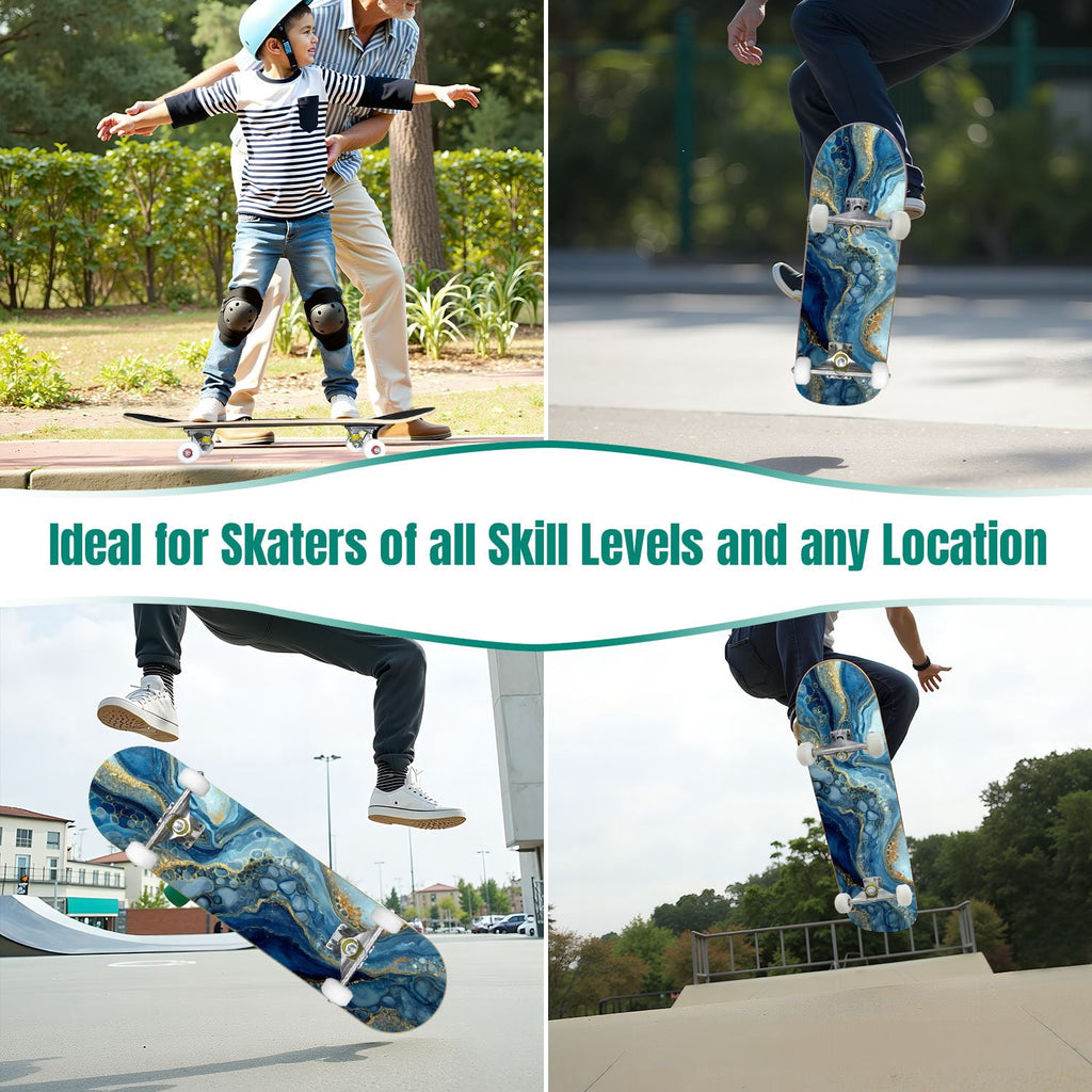 Seashells Starfish Sandy Beach Soft Lighting 31" x 8" Complete Skateboard, 7-Ply Canadian Maple Double Kick Trick Board for Kids and Beginners Adult Gifts