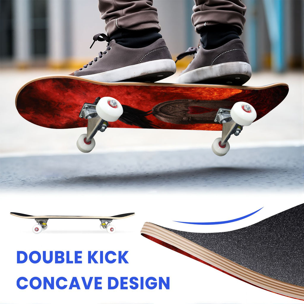 31"x8" Complete Skateboards for Beginners, Romantic Skeletons Blooming Roses Dark Academia Double Kick 7 Ply Canadian Maple Deck Skateboard with Wheels, Gifts for Kids Teens