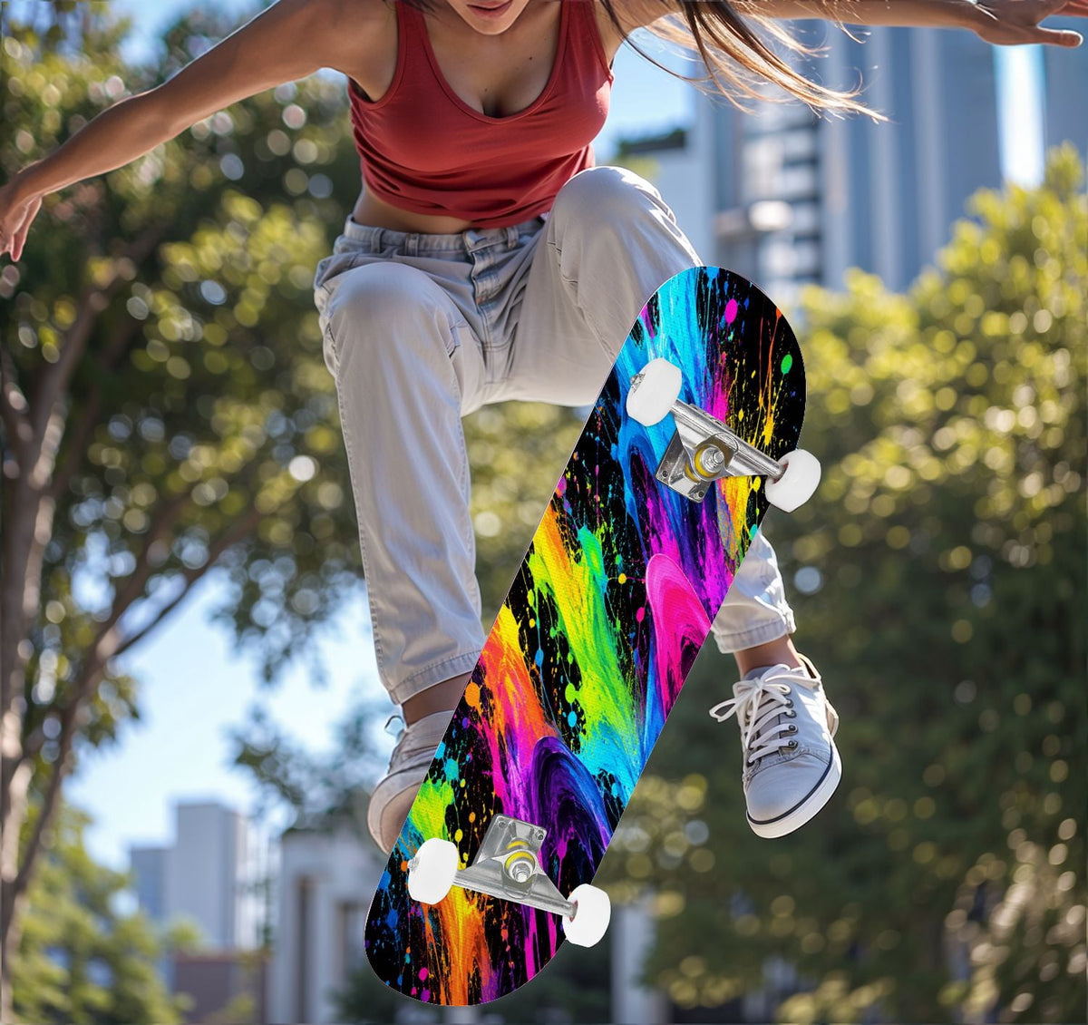 Complete Skateboard Colorful Heart Swirls 31 Inch 7-Ply Maple Skateboard with PU Wheels and Aluminum Trucks, Ready-to-Ride Skateboard for Beginners, Teens and Adults