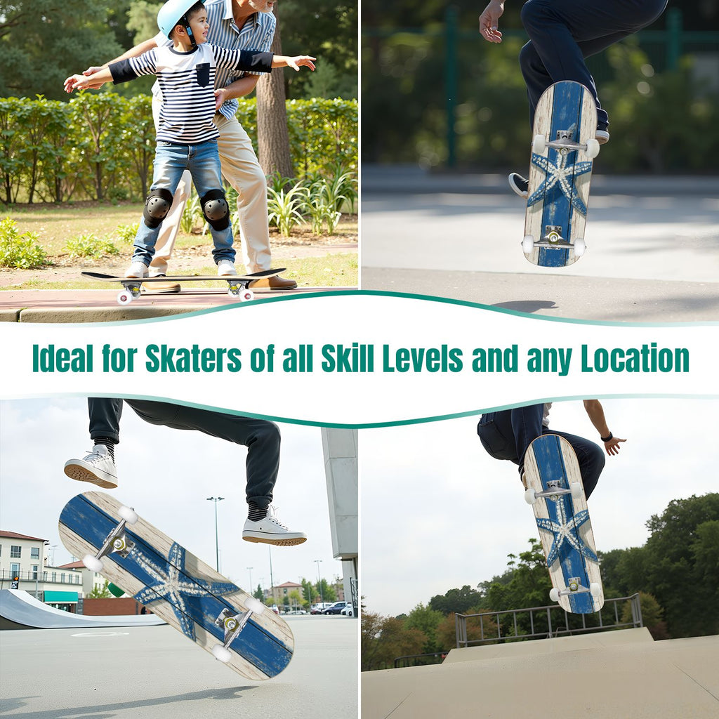 Western Cowboy Horses Desert Landscape 31" x 8" Complete Skateboard, 7-Ply Canadian Maple Double Kick Trick Board for Kids and Beginners Adult Gifts