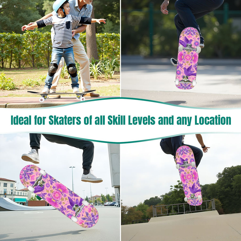 31"x8" Complete Skateboards for Beginners, Blue Deep Sea Sailing Ship Octopus Lighthouse Clouds Ocean Double Kick 7 Ply Canadian Maple Deck Skateboard with Wheels, Gifts for Kids Teens