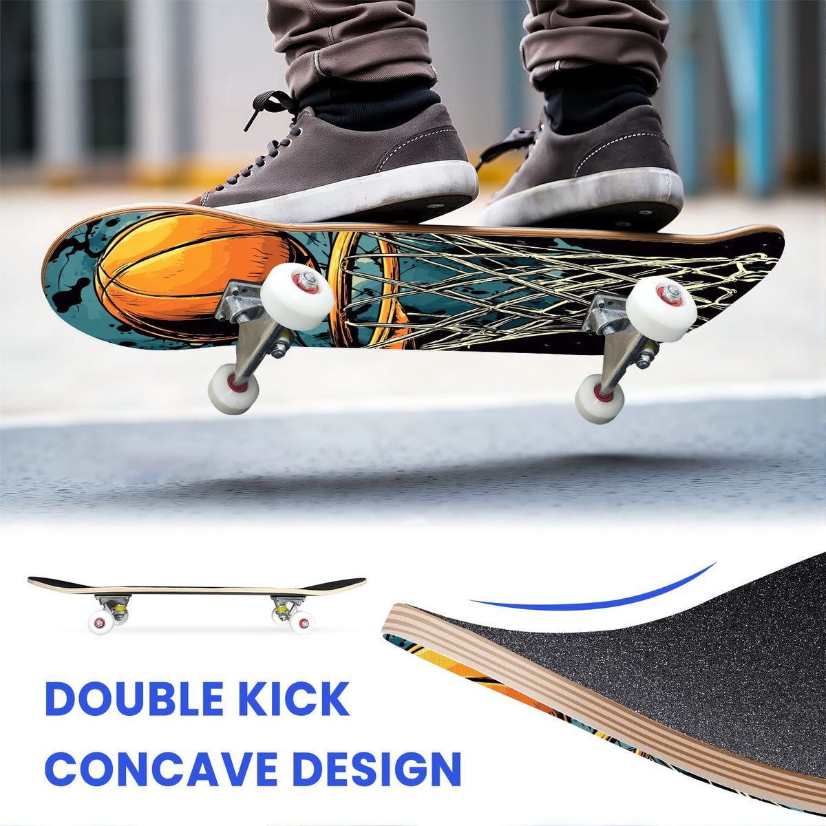 31"x8" Complete Skateboards for Beginners,Abstract Soccer Ball Vibrant Paint Splashes Drips Double Kick 7 Ply Canadian Maple Deck Skateboard with Wheels, Sports Gifts for Kids Teens